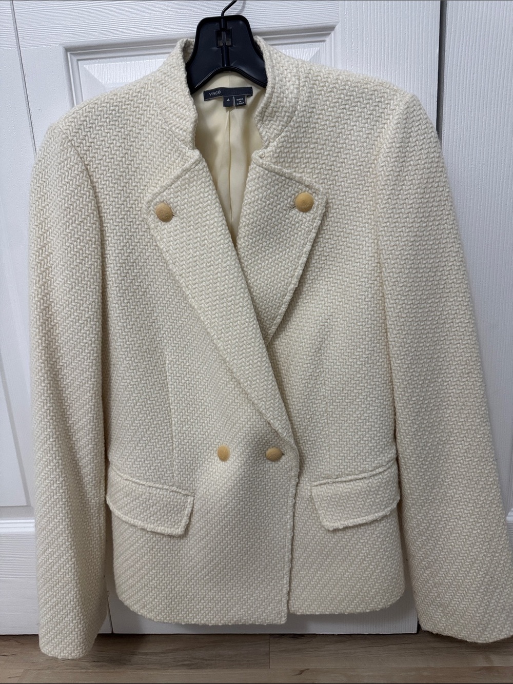 Vince Cream Textured Double-Breasted Blazer